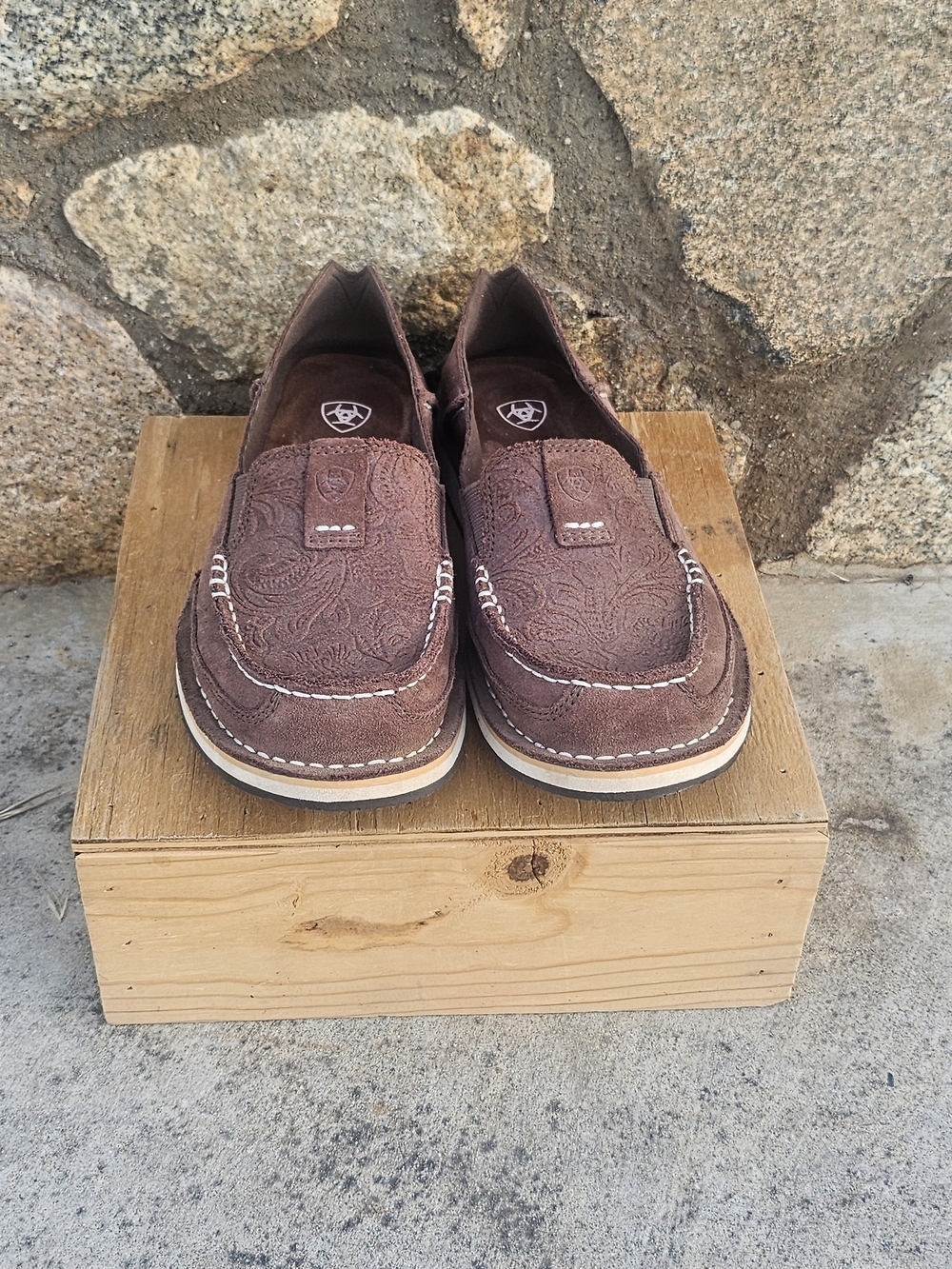Ariat Brown Paisley Suede Slip-On Loafers